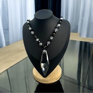 Natural White Crystal Prisms Pendulum Gemstone beaded necklace Hexagon Pointed